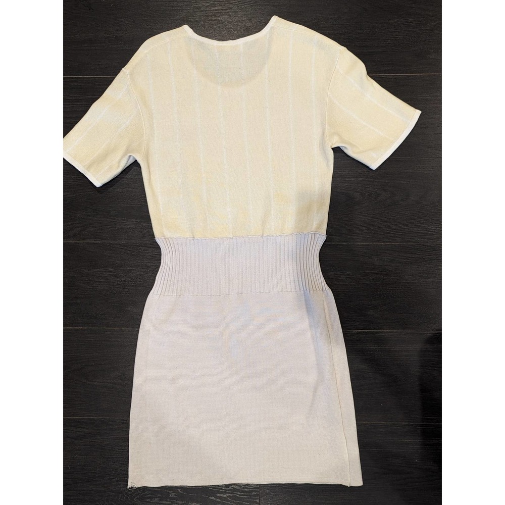 VTG 80s Designer Bernard Perris Bodycon Knit Light Yellow Casual Mini Dress